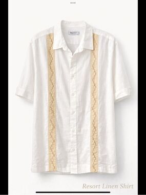 White Linen Resort Shirt XL Mojito Guayabera Beach Vacation Camp Shirt